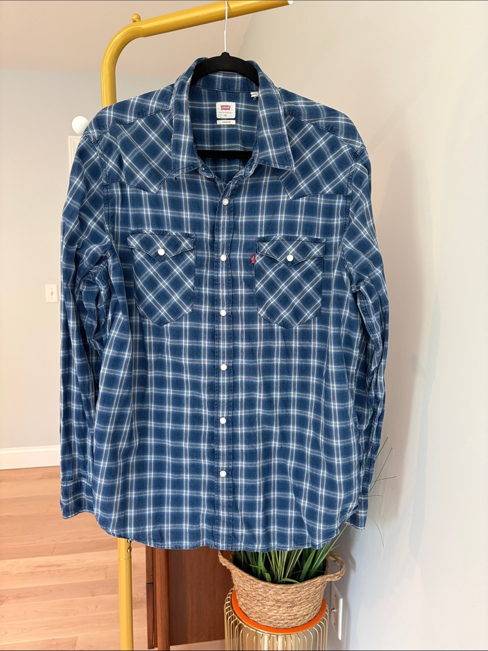 Levi's Men's Navy and White Plaid Button-Down Shirt